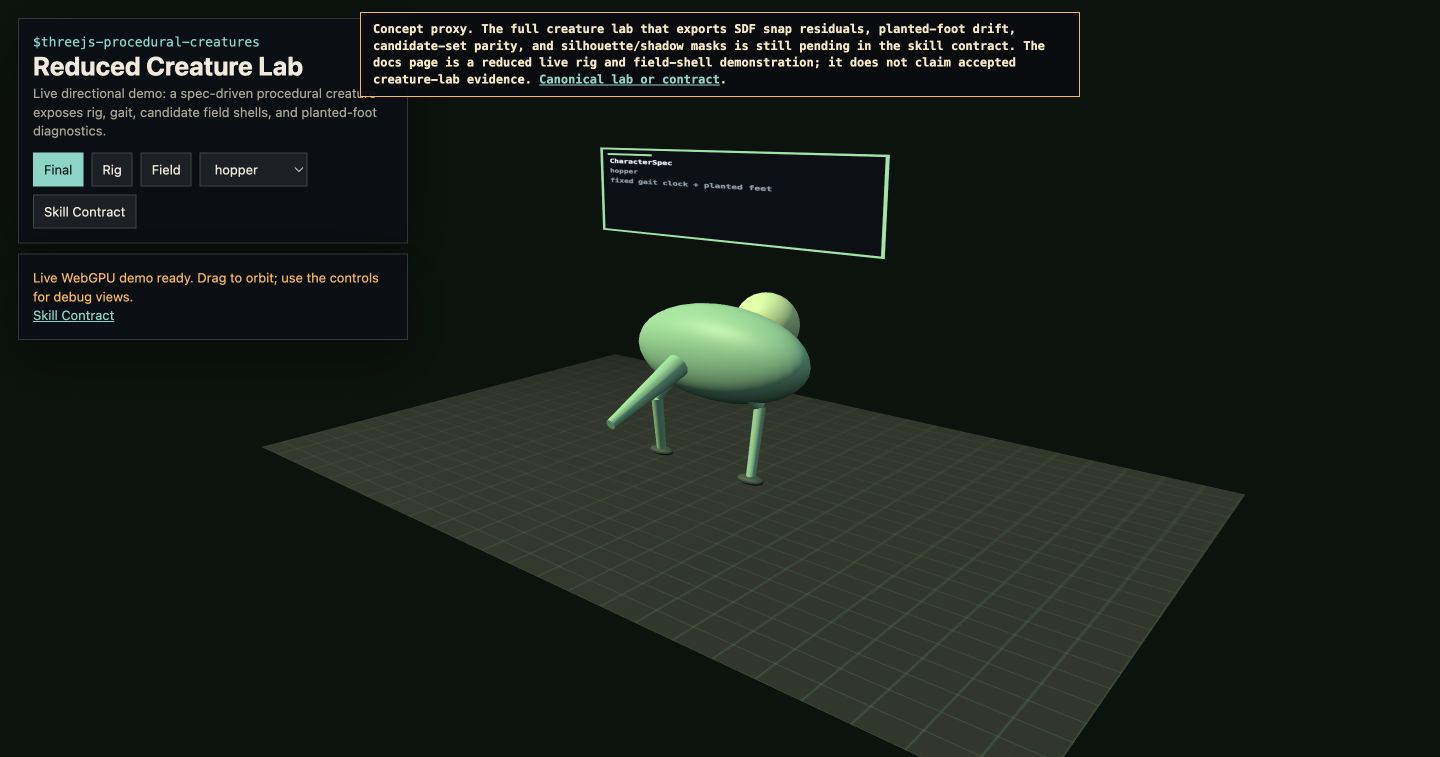 Related skill preview · Live concept-proxy screenshot · not canonical evidence for WebGPU Procedural Creature Lab